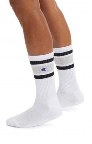 Calcetines Champion Stripe Acanalado Crew Socks Blancas | 2936-WUECY