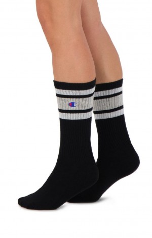 Calcetines Champion Stripe Acanalado Crew Socks Negras Gris | 5374-IEWTO