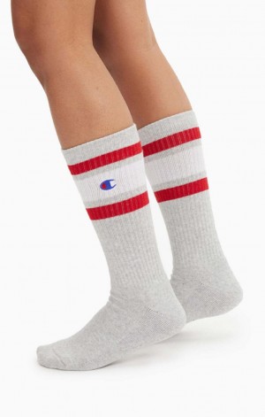 Calcetines Champion Stripe Acanalado Crew Socks Gris Claro | 3104-DOHZK