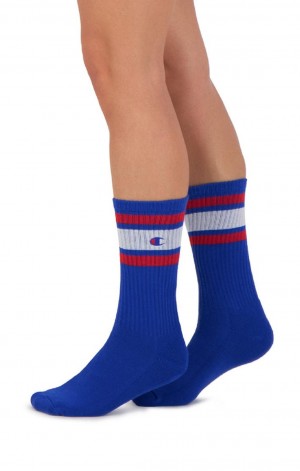 Calcetines Champion Stripe Acanalado Crew Socks Azules | 9503-FICUS