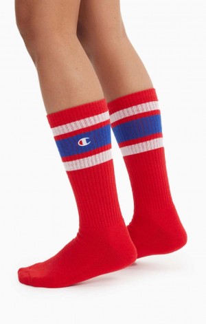 Calcetines Champion Stripe Acanalado Crew Socks Rojas | 9402-LXHNJ