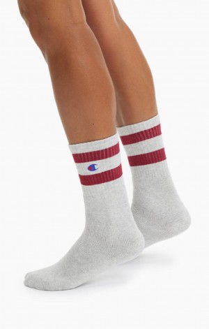 Calcetines Champion Tube Stripe Crew Socks Gris Claro | 4512-FRAIU