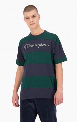 Camiseta Champion A Rayas Script Logo T-Shirt Verde | 4108-PNGXC