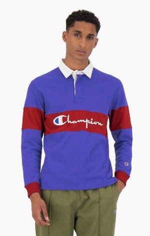 Camiseta Champion Colour Block Algodon Jersey Polo Shirt Azules | 9065-AOPSD