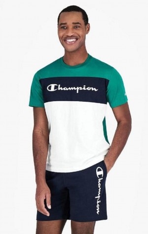 Camiseta Champion Colour Block Script Logo T-Shirt Verde Claro | 2413-NLWXZ