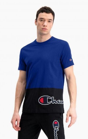 Camiseta Champion Colour Block Wraparound Logo T-Shirt Azules | 0745-WBHQM