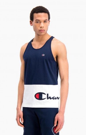 Camiseta Champion Colour Block Wraparound Logo Tank Top Azules Oscuro | 2831-FBGMZ