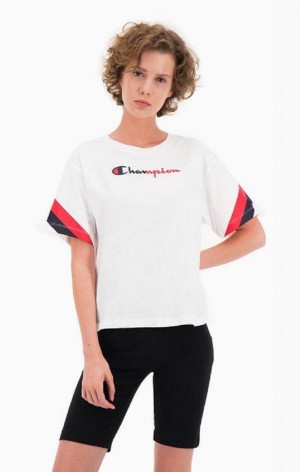 Camiseta Champion Contrast Logo Stripe Jersey Top Blancas | 6271-MYKXL