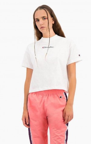 Camiseta Champion Cropped Script Logo T-Shirt Blancas | 9152-PVTDL