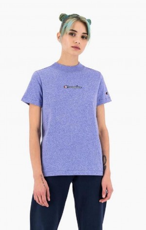 Camiseta Champion Jaspé Script Logo T-Shirt Azules | 6807-TNHKJ