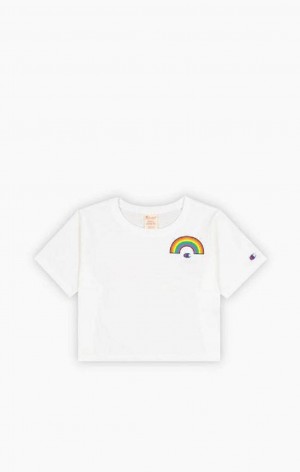 Camiseta Champion PRIDE Crew Neck Cropped T-Shirt Blancas | 0197-YZVRN