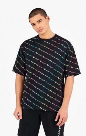 Camiseta Champion Pastel All-Over Script Logo Print T-Shirt Negras | 6290-KJUZN