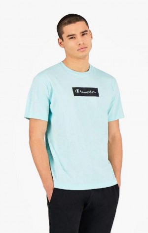 Camiseta Champion Pastel Box Script Logo T-Shirt Azules Claro | 4280-SRCAG