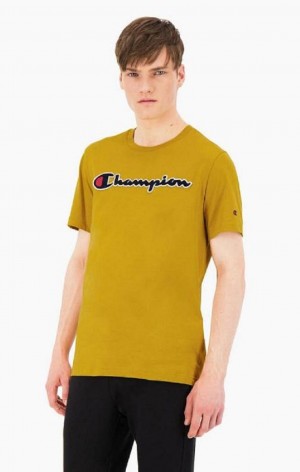 Camiseta Champion Script Logo Crew Neck T-Shirt Doradas | 9748-NKCFO