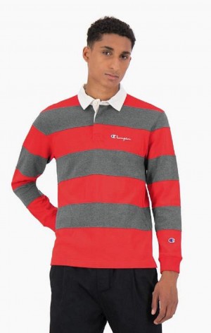 Camiseta Champion Stripe Algodon Jersey Polo Shirt Rojas | 4325-TOXJQ