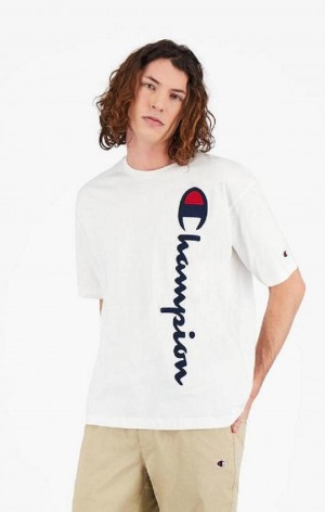 Camiseta Champion Vertical Script Logo T-Shirt Blancas | 9378-FZLTN