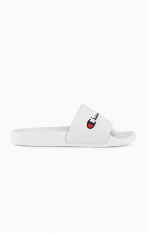 Chanclas Champion Script Logo Pool Slides Blancas | 4523-YLAHD