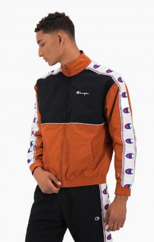 Chaquetas Champion Colour Block Logo Tape Trim Pista Jacket Marrones | 2358-FCPAG