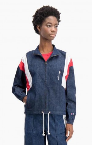 Chaquetas Champion Denim Stripe Pista Jacket Turquesa Azules | 4217-YJHMT