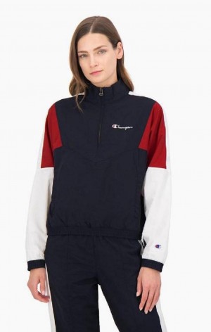 Chaquetas Champion Half Zip-Up Colour Block Pista Jacket Azules Oscuro | 6308-FRNGQ