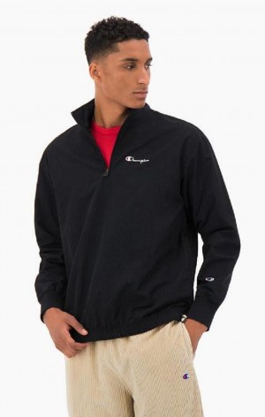 Chaquetas Champion Half Zip-Up Script Logo Pista Jacket Negras | 5908-LWEMG