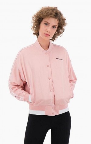 Chaquetas Champion Logo Tape Bi-Colour Trim Bomber Jacket Rosas | 1625-GEQSN