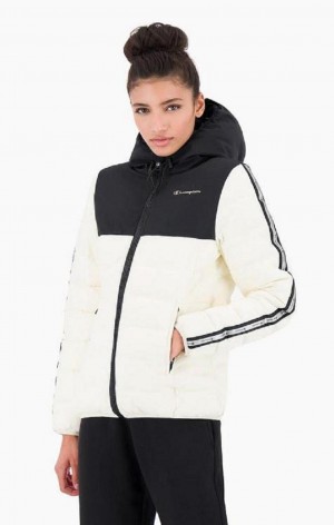 Chaquetas Champion Reflective Logo Acolchado Encapuchado Jacket Blancas Negras | 9681-GFQRN