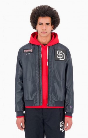 Chaquetas Champion San Diego MLB Fake Cuero Bomber Jacket Azules Oscuro | 7306-XUKRH