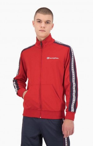 Chaquetas Champion Stripe Logo Tape Zip-Up Pista Jacket Rojas | 8957-VXAJK