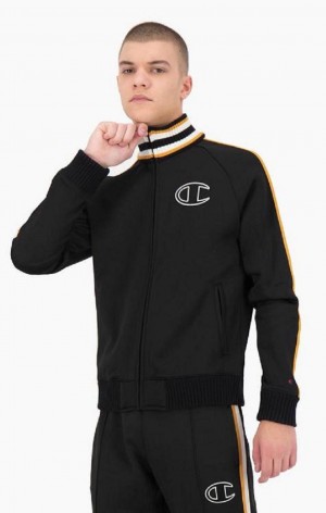 Chaquetas Champion Stripe Sleeve Zip-Up Fleece Jacket Negras | 1593-UHNDJ