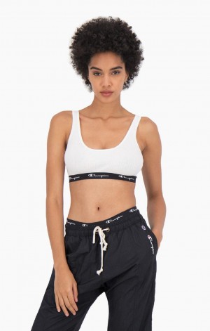 Ropa de Baño Champion Acanalado Algodon Logo Trim Bralette Blancas | 2408-IFYBQ