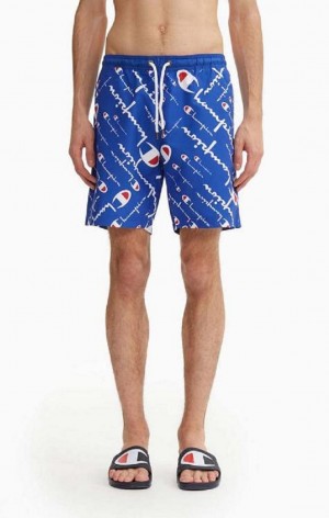 Ropa de Baño Champion All-over Script Logo Print Board Shorts Azules | 6527-IWXTH