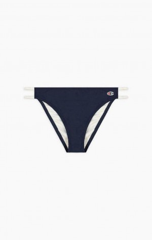 Ropa de Baño Champion Estampadas Stripe Double Correa Bikini Bottoms Azules Oscuro | 8042-WLPXC