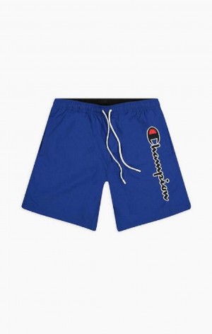 Ropa de Baño Champion Satin Script Logo Board Shorts Azules | 6834-VAHUF