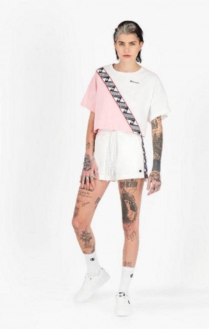 Short Champion Zip Detail Logo Tape Insert Shorts Blancas | 5172-TRGQK