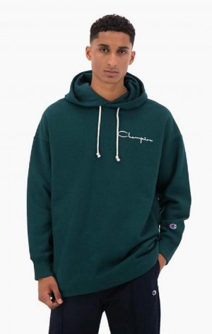 Sudadera con Capucha Champion Archive Script Logo Algodon Jersey Hoodie Turquesa Azules | 0328-KFPAW