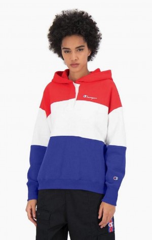 Sudadera con Capucha Champion Colour Block Reverse Weave Logo Hoodie Rojas | 3470-GHQBP