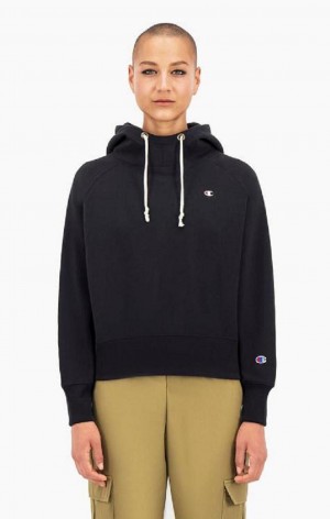 Sudadera con Capucha Champion Cropped C Logo Reverse Weave Hoodie Negras | 2741-GEDBH