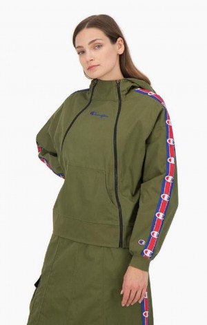 Sudadera con Capucha Champion Double Zip Logo Tape Utility Encapuchado Jacket Verde Oliva Verde | 8964-JPEBG