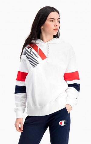 Sudadera con Capucha Champion Estampadas Stripe And Colour Block Hoodie Blancas | 0294-YKTPX