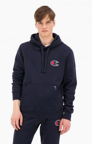 Sudadera con Capucha Champion Gamuza C Logo Algodon Terry Hoodie Azules Oscuro | 9318-MDIUR