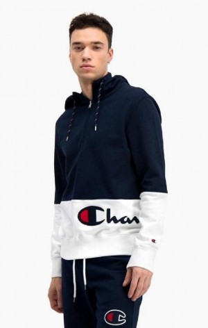 Sudadera con Capucha Champion Half Zip-Up Colour Block Hoodie Turquesa Oscuro | 2301-TMVYO