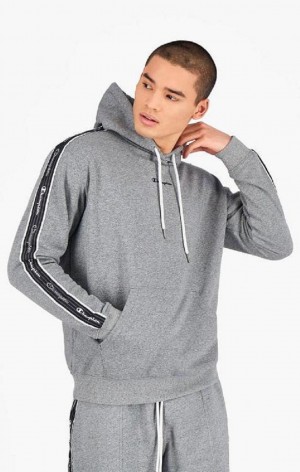 Sudadera con Capucha Champion Jacquard Logo Tape Hoodie Gris Oscuro | 4502-OAZSR