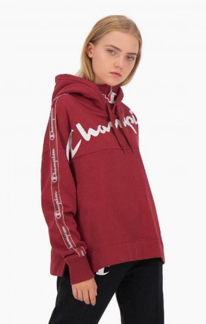 Sudadera con Capucha Champion Logo Tape High Neck Script Logo Hoodie Rojas | 3241-VWROY