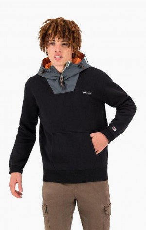 Sudadera con Capucha Champion Rubber Label Script Logo Hoodie Negras | 1582-FLNZP