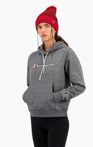 Sudadera con Capucha Champion Satin Stitch Script Logo Hoodie Gris Oscuro | 6970-VFZOI