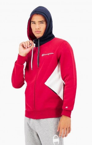 Sudadera con Capucha Champion Script Logo Colour Block Fleece Zip-Up Hoodie Rojas | 0198-MGPKU