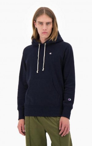 Sudadera con Capucha Champion Script Logo Reverse Weave Hoodie Azules Oscuro | 0947-YPDBN