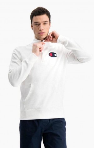 Sudadera con Capucha Champion Zip-Up Satin C Logo Hoodie Blancas | 6701-MZPOR