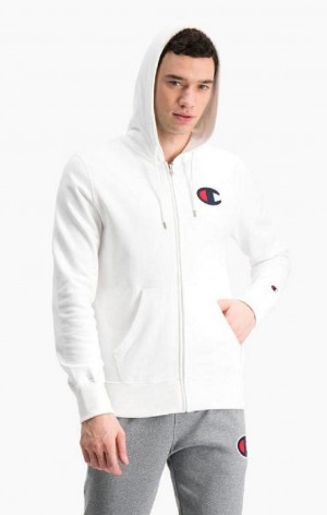 Sudadera con Capucha Champion Zip-Up Satin C Logo Hoodie Blancas | 8619-XUCHR